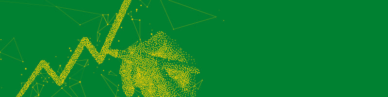 Abstract green and yellow graphic representing sales growth and data-driven innovation, symbolising Morrisons' increase in loyalty-driven transactions.