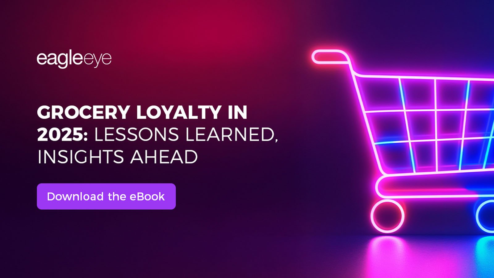 Eagle Eye’s Grocery Loyalty in 2025 eBook cover featuring neon shopping cart and download CTA